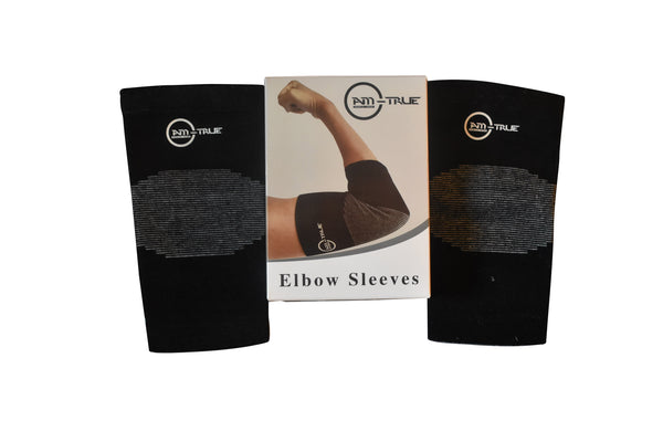 Elbow Compression Sleeves – Elastic Bamboo Fabric Tennis and Golfers Elbow Bands for Tennis Bench Press, Sports Gym Bodybuilding Weightlifting Powersports | 5mm for Men Women Athletes – 2-Pack, Black